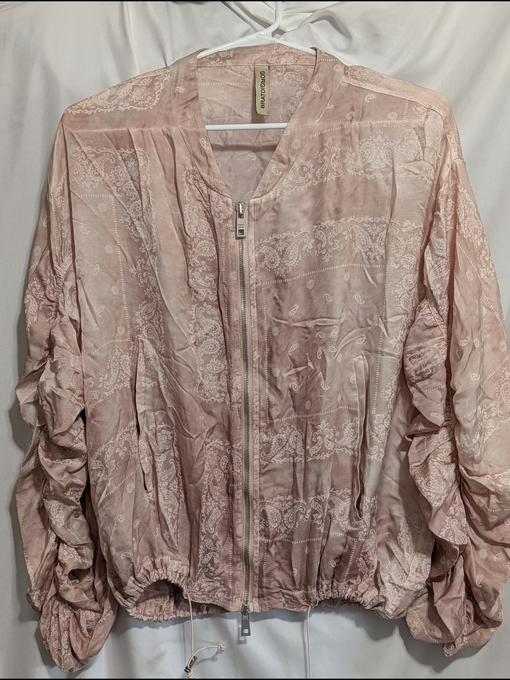 Light Pink Paisley Zip-Front Women's Jacket